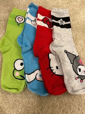 Sanrio Colorful Character Socks- Green, Blue, Red, Gray. New without tags.